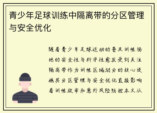 青少年足球训练中隔离带的分区管理与安全优化