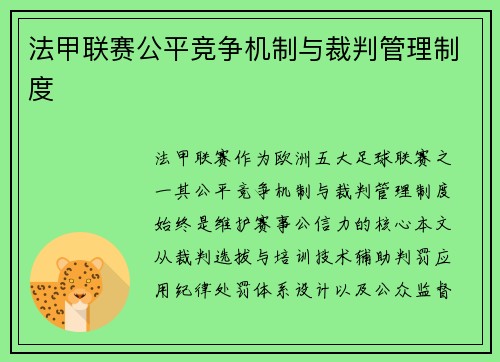 法甲联赛公平竞争机制与裁判管理制度